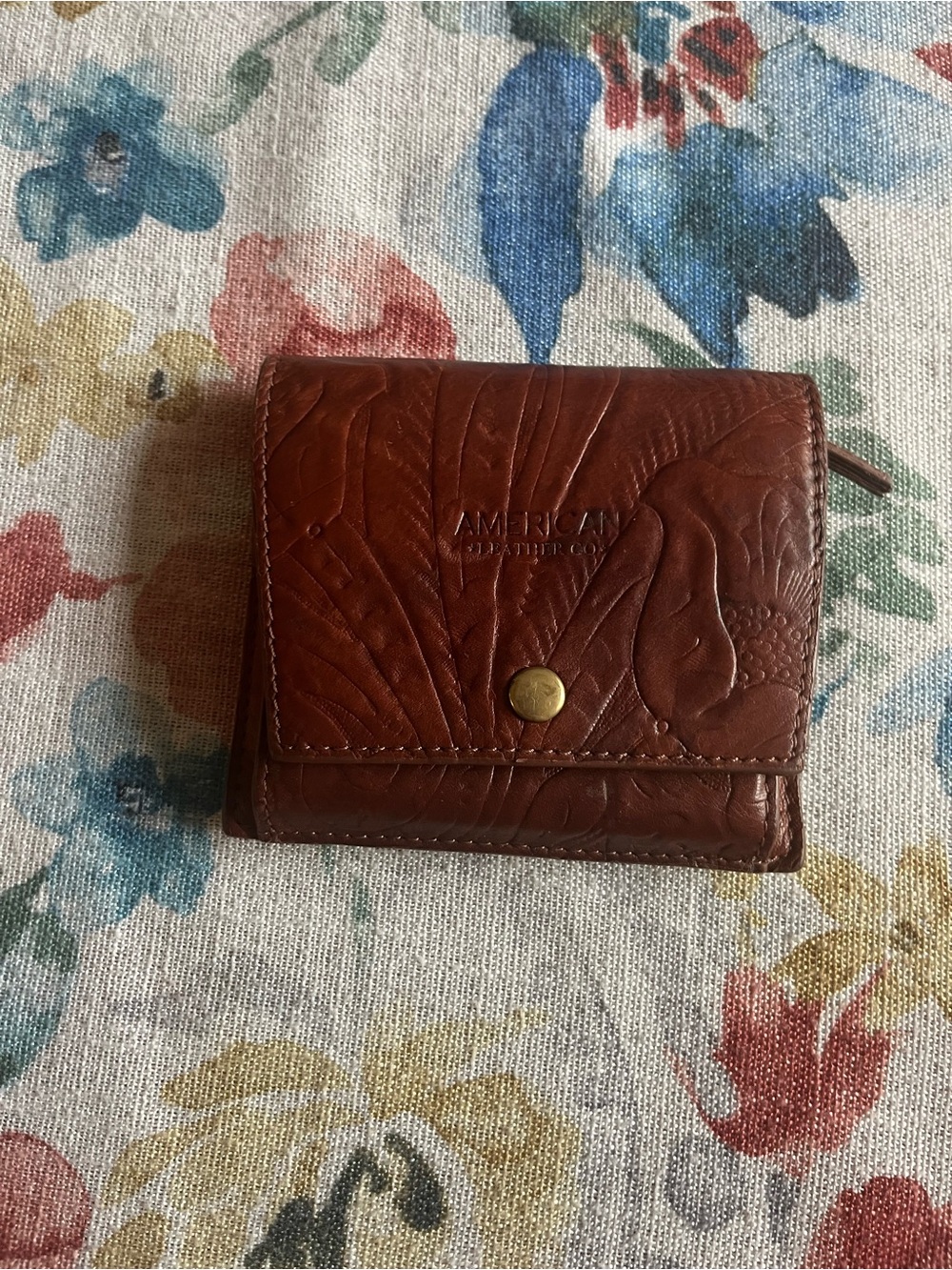 American Leather Co. Embossed Brown Leather Bifold Wallet